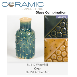 Waterfall EL117 over Amber Ash EL107 Glaze Combination Waterfall EL117 over Amber Ash EL107 Glaze Combination